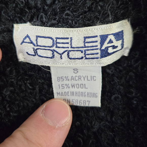 1980s Black Boucle Knit Shawl Cardigan Minimalist Wool Blend Jacket Size Small - Picture 5 of 7